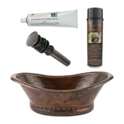 Premier Copper Products 20" Bath Tub Vessel Hammered Copper Bathroom Sink, Matching Drain and Accessories, Oil Rubbed Bronze, BSP5_VBT20DB-P