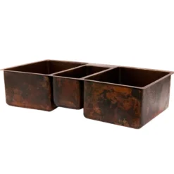 Premier Copper Products 42" Copper Kitchen Sink, 40/20/40 Triple Bowl, Oil Rubbed Bronze, KTDB422210