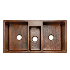 Premier Copper Products 42" Copper Kitchen Sink, 40/20/40 Triple Bowl, Oil Rubbed Bronze, KTDB422210