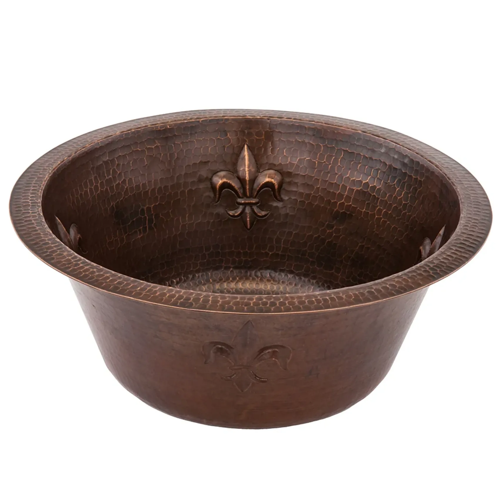 Premier Copper Products 16" Round Copper Prep Bar Sink w/ Fleur De Lis and 3.5" Drain Opening, Matching Drain and Accessories, Oil Rubbed Bronze, BSP5_BR16FDB3-G