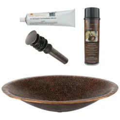 Premier Copper Products 20" Oval Hand Forged Old World Copper Vessel Bathroom Sink, Matching Drain and Accessories, Oil Rubbed Bronze, BSP5_PVOVAL20-P