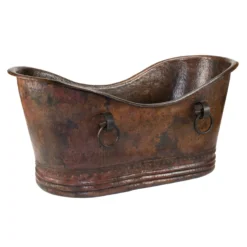 Premier Copper Products 67" Hammered Copper Double Slipper Bathtub With Rings and Drain Package, Oil Rubbed Bronze, BSP5_BTDR67DB