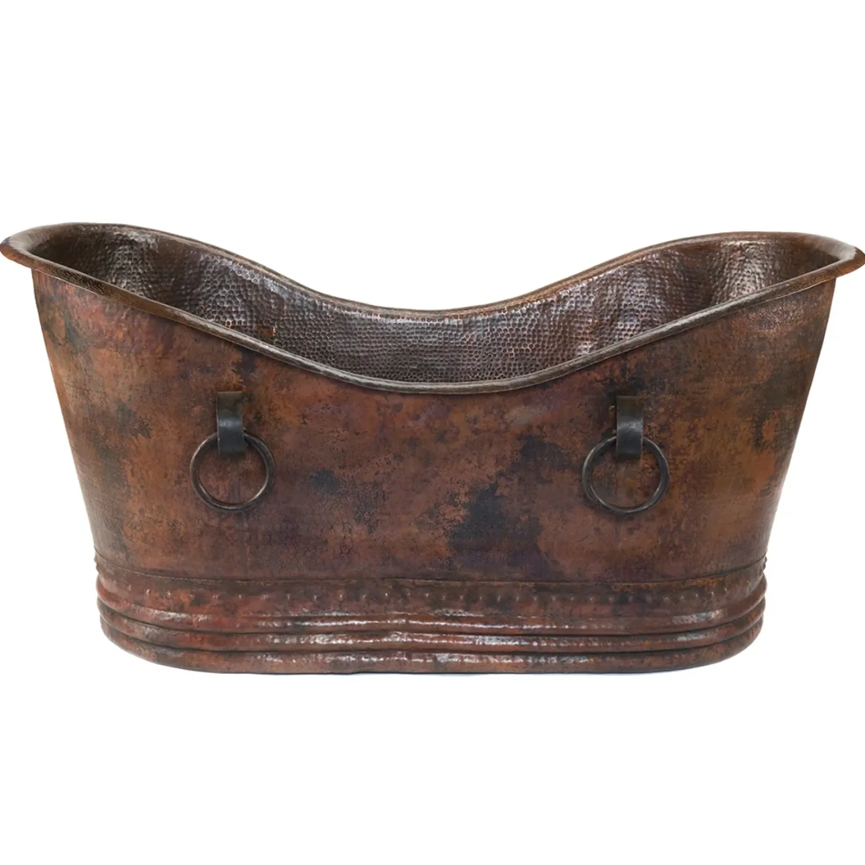 Premier Copper Products 67" Hammered Copper Double Slipper Bathtub With Rings and Drain Package, Oil Rubbed Bronze, BSP5_BTDR67DB
