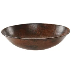 Premier Copper Products 17" Oval Wired Rim Vessel Hammered Copper Bathroom Sink, Matching Drain and Accessories, Oil Rubbed Bronze, BSP5_VO17WDB-P