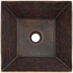 Premier Copper Products 14" Square Copper Bathroom Sink, Oil Rubbed Bronze, PVSQ14DB