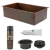 Premier Copper Products 33" Hammered Copper Kitchen Single Basin Sink with Matching Drain and Accessories, Oil Rubbed Bronze, KSP3_KSDB33199