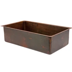 Premier Copper Products 33" Hammered Copper Kitchen Single Basin Sink with Matching Drain and Accessories, Oil Rubbed Bronze, KSP3_KSDB33199