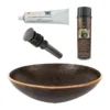 Premier Copper Products 16" Round Hand Forged Old World Copper Vessel Bathroom Sink, Matching Drain and Accessories, Oil Rubbed Bronze, BSP5_PV16RDB-P