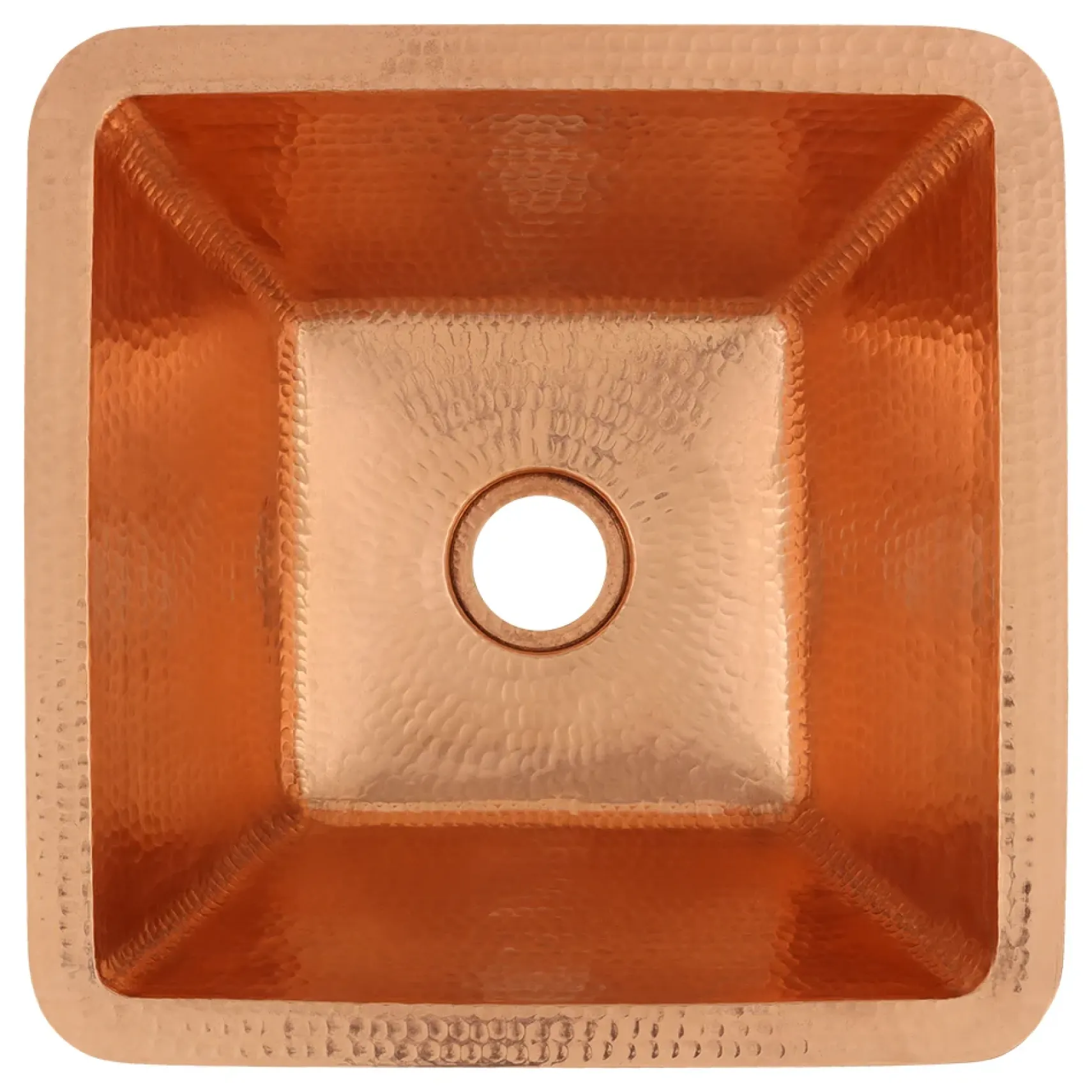 Premier Copper Products 15" Square Hammered Copper Bar/Prep Sink w/ 2" Drain Opening in Polished Copper, Matching Drain and Accessories, BSP5_BS15PC2-B