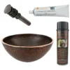 Premier Copper Products 13" Round Hand Forged Old World Copper Vessel Bathroom Sink, Matching Drain and Accessories, Oil Rubbed Bronze, BSP5_PV13RDB-P