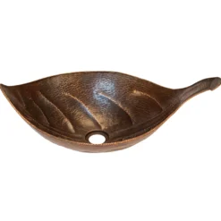 Premier Copper Products Leaf Vessel Hammered Copper Bathroom Sink, Matching Drain and Accessories, Oil Rubbed Bronze, BSP5_PVLFDB-P