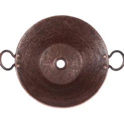 Premier Copper Products Round Hand Forged Old World Miners Pan Copper Vessel Bathroom Sink, Matching Drain and Accessories, Oil Rubbed Bronze, BSP5_PVMPDB-P