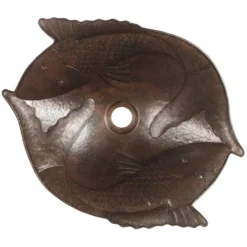 Premier Copper Products Two Fish Vessel Hammered Copper Bathroom Sink, Matching Drain and Accessories, Oil Rubbed Bronze, BSP5_PV2FHDB-P