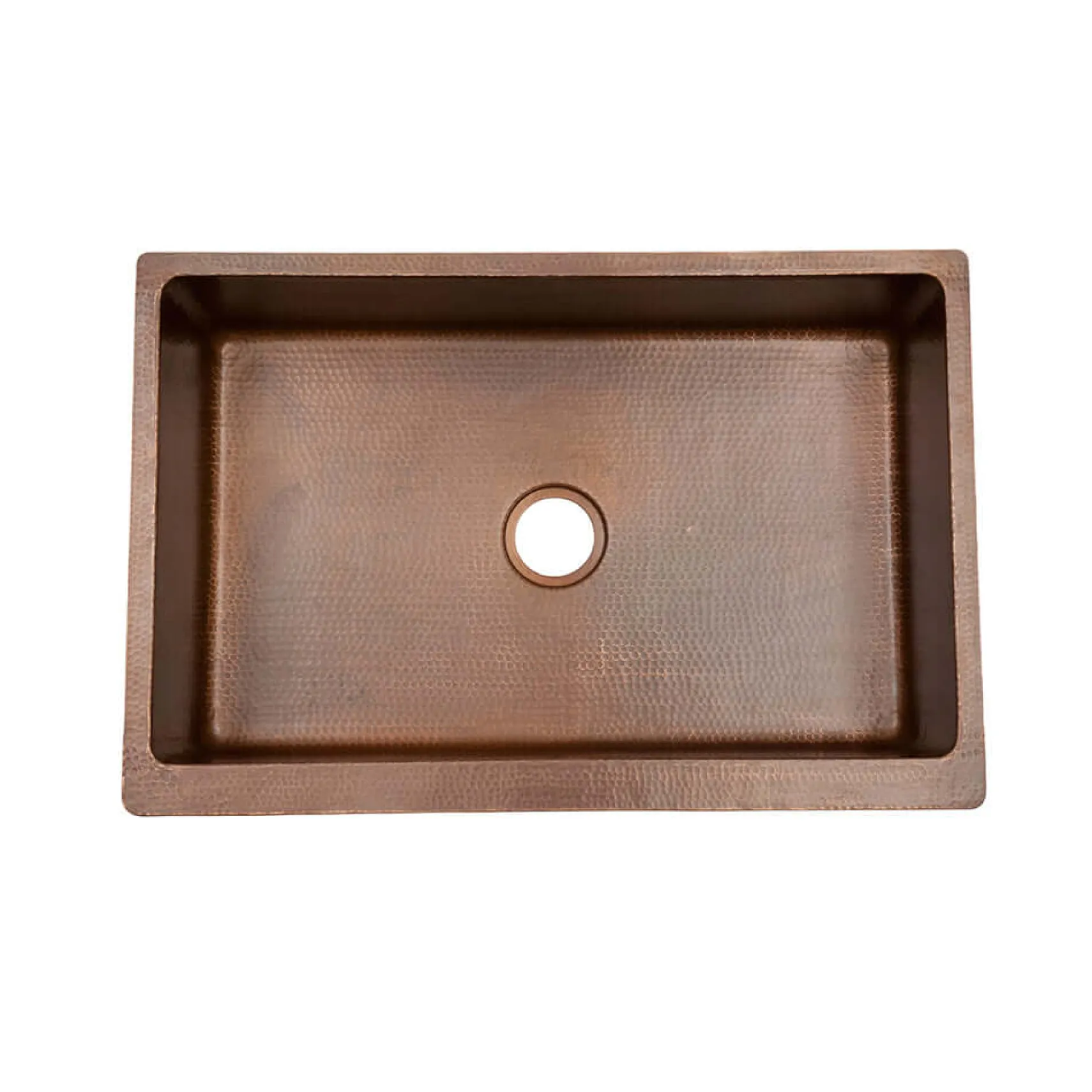 Premier Copper Products 33" Antique Hammered Copper Kitchen Apron Single Basin Farmhouse Sink with Matching Drain, and Accessories, Antique Copper, KSP3_KASB33229