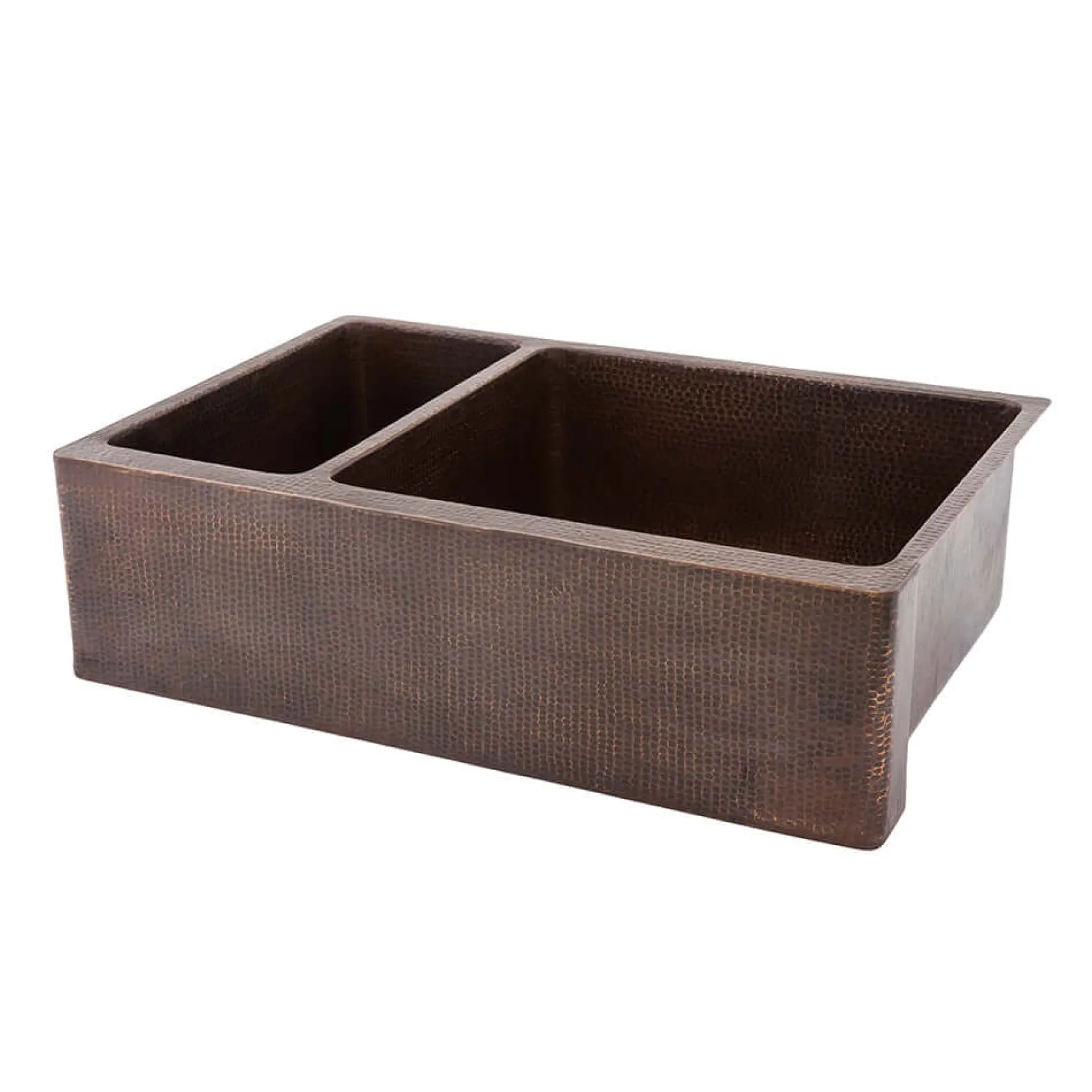 Premier Copper Products 33" Copper Farmhouse Sink, 25/75 Double Bowl, Oil Rubbed Bronze, KA25DB33229