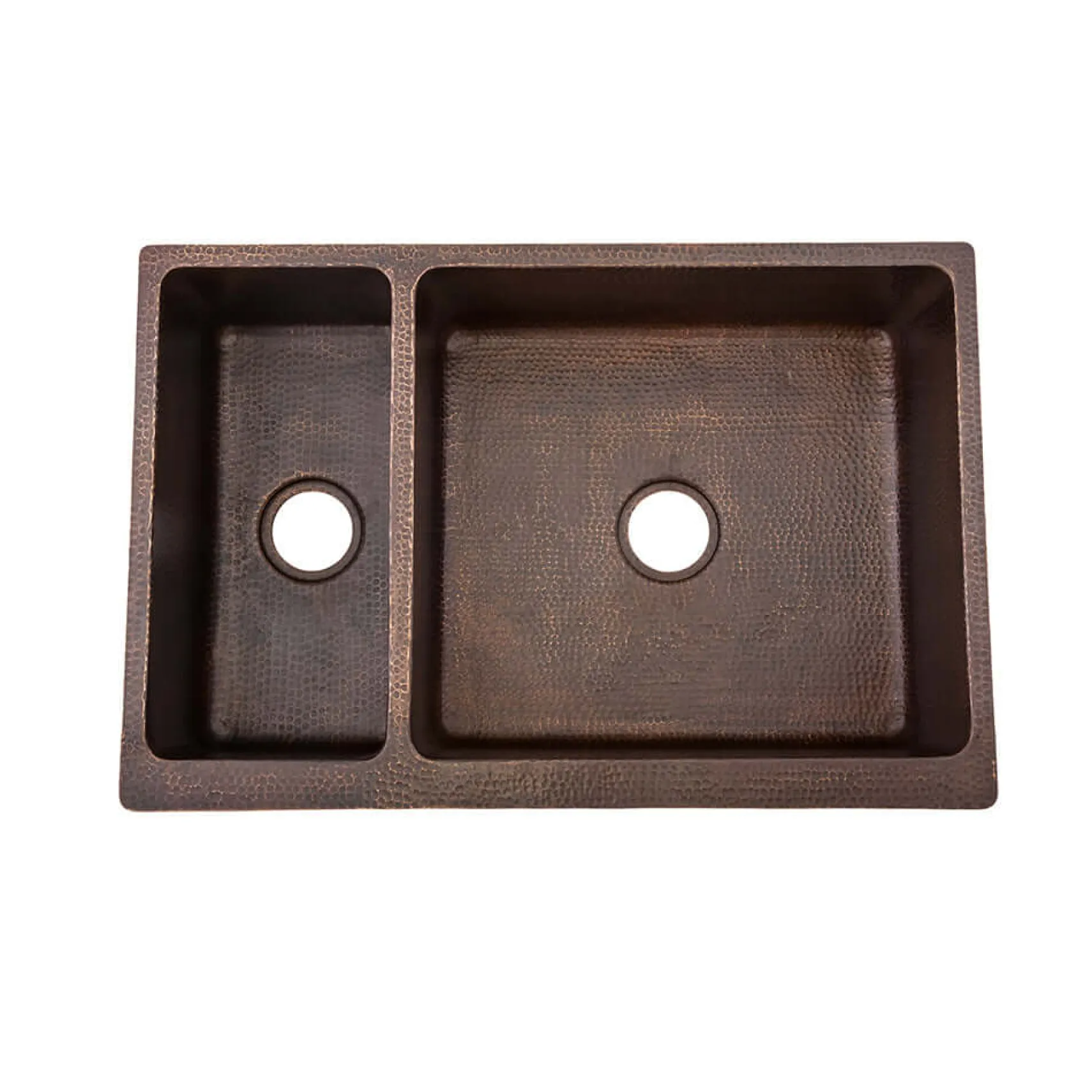 Premier Copper Products 33" Copper Farmhouse Sink, 25/75 Double Bowl, Oil Rubbed Bronze, KA25DB33229