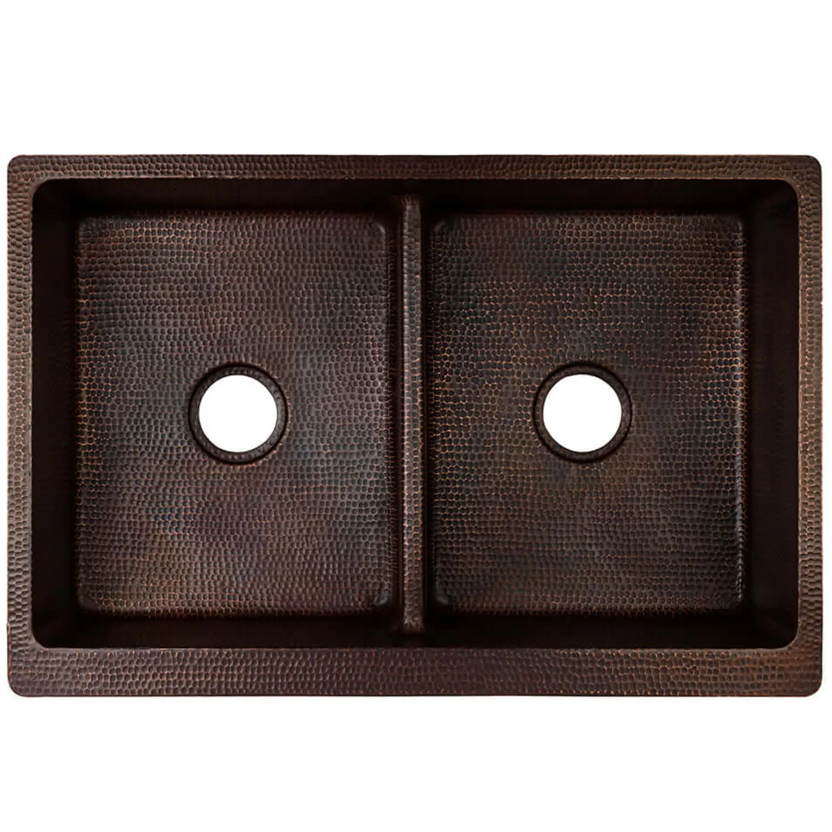 Premier Copper Products 33" Copper Farmhouse Sink, 50/50 Double Bowl, Oil Rubbed Bronze, KA50DB33229-SD5