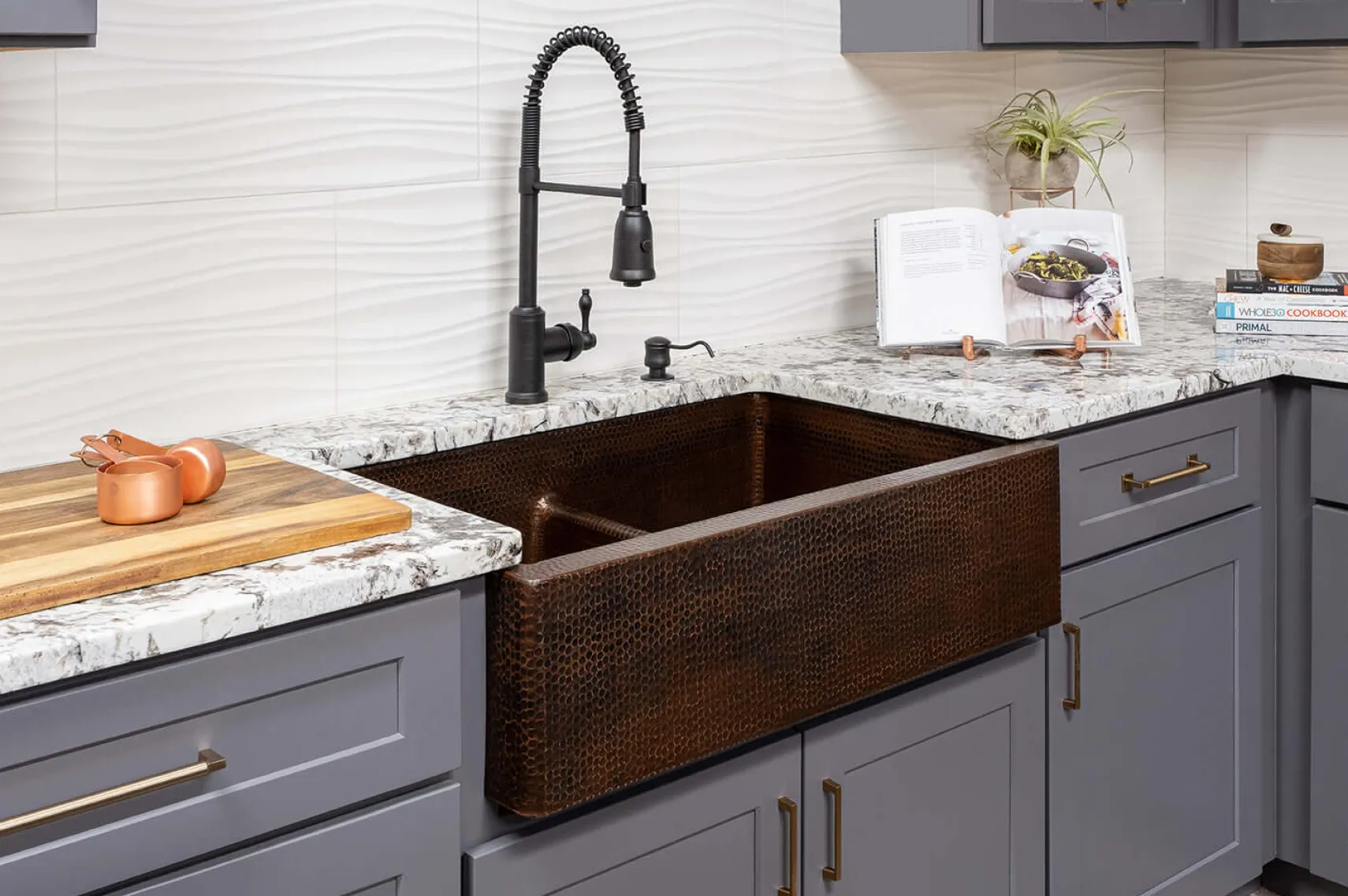 Premier Copper Products 33" Copper Farmhouse Sink, 50/50 Double Bowl, Oil Rubbed Bronze, KA50DB33229-SD5