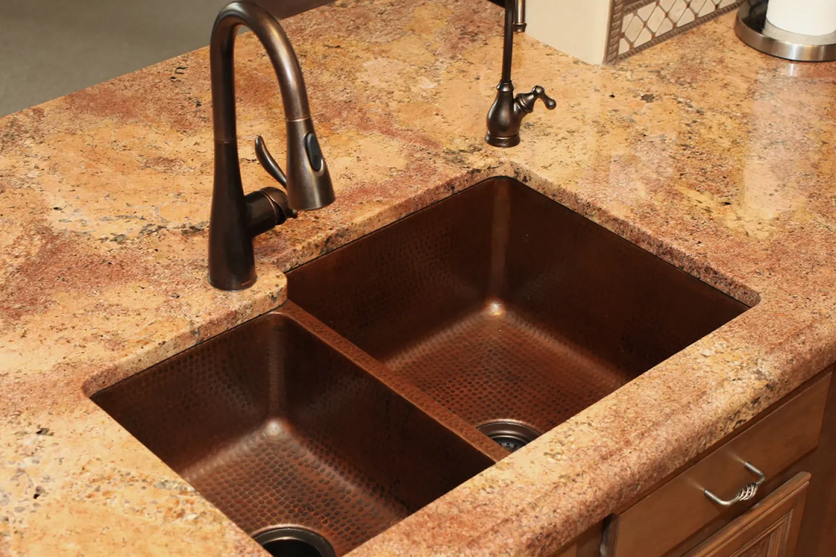 Premier Copper Products 33" Copper Kitchen Sink, 40/60 Double Bowl, Oil Rubbed Bronze, K40DB33229