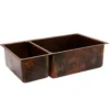 Premier Copper Products 33" Copper Kitchen Sink, 25/75 Double Bowl, Oil Rubbed Bronze, K25DB33199