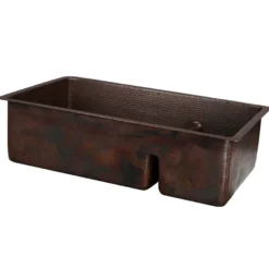 Premier Copper Products 33" Copper Kitchen Sink, 70/30 Double Bowl, Oil Rubbed Bronze, K70DB33199-SD5