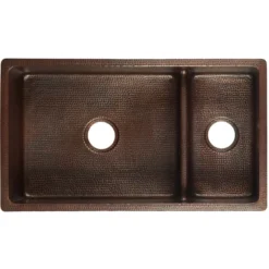 Premier Copper Products 33" Copper Kitchen Sink, 70/30 Double Bowl, Oil Rubbed Bronze, K70DB33199-SD5
