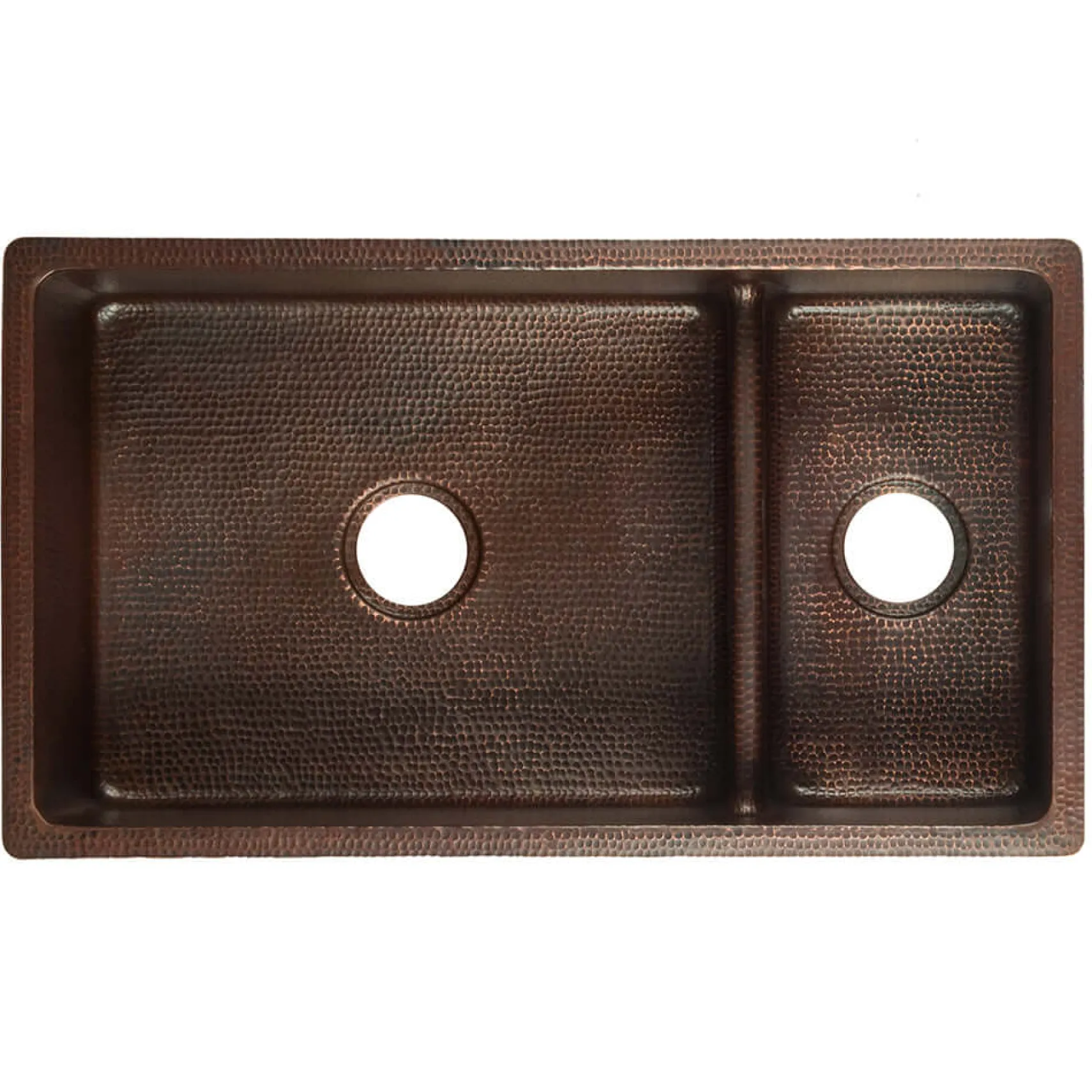 Premier Copper Products 33" Copper Kitchen Sink, 70/30 Double Bowl, Oil Rubbed Bronze, K70DB33199-SD5