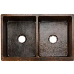 Premier Copper Products 33" Copper Farmhouse Sink, 50/50 Double Bowl, Oil Rubbed Bronze, KA50DB33229BS