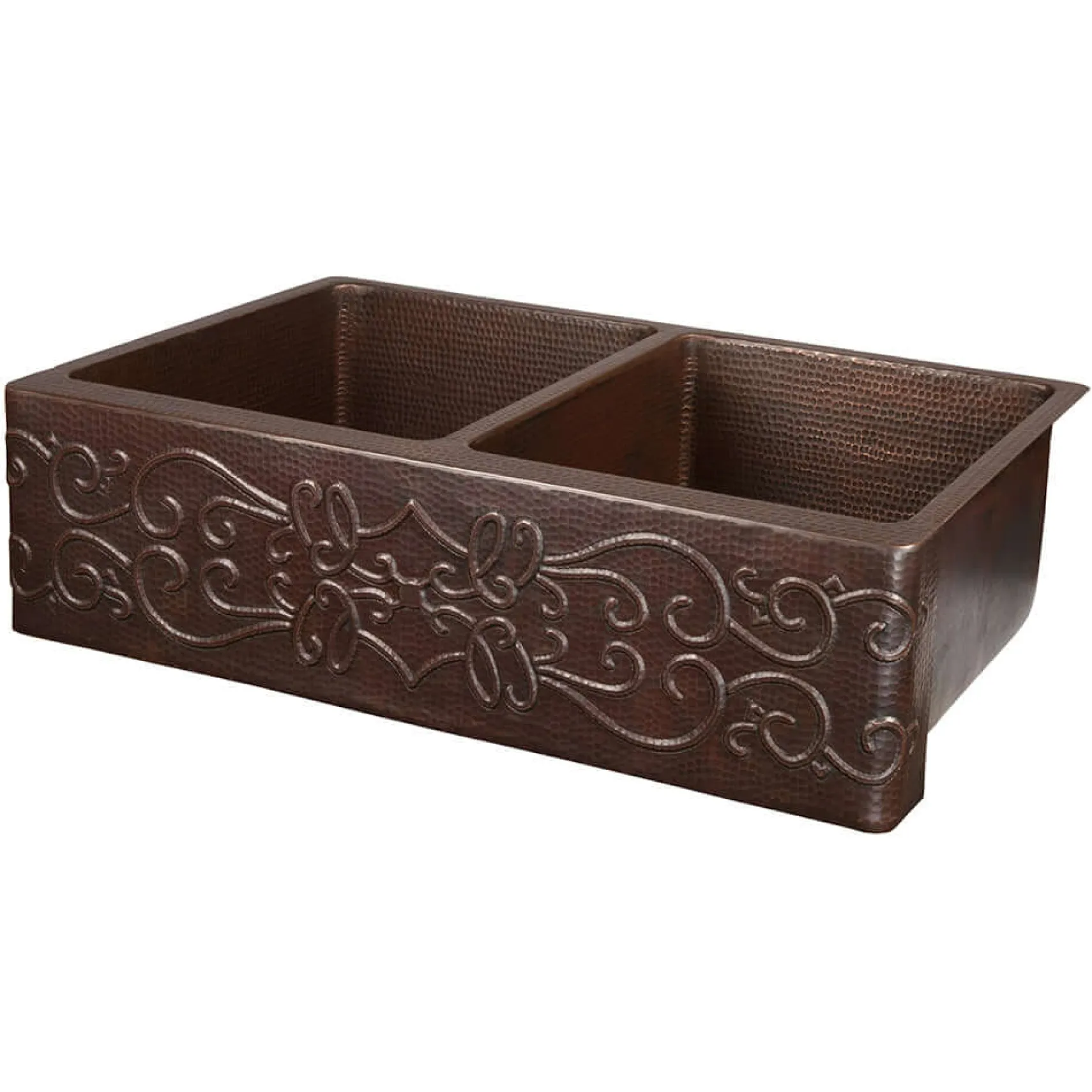 Premier Copper Products 33" Copper Farmhouse Sink, 50/50 Double Bowl, Oil Rubbed Bronze, KA50DB33229S