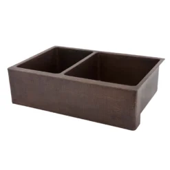 Premier Copper Products 33" Copper Farmhouse Sink, 40/60 Double Bowl, Oil Rubbed Bronze, KA40DB33229