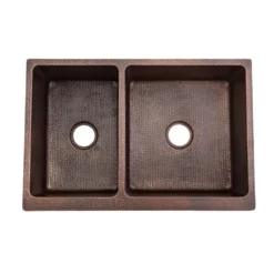 Premier Copper Products 33" Copper Farmhouse Sink, 40/60 Double Bowl, Oil Rubbed Bronze, KA40DB33229