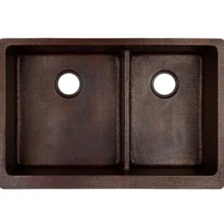 Premier Copper Products 33" Copper Farmhouse Sink, 60/40 Double Bowl, Oil Rubbed Bronze, KA60DB33229-SD5