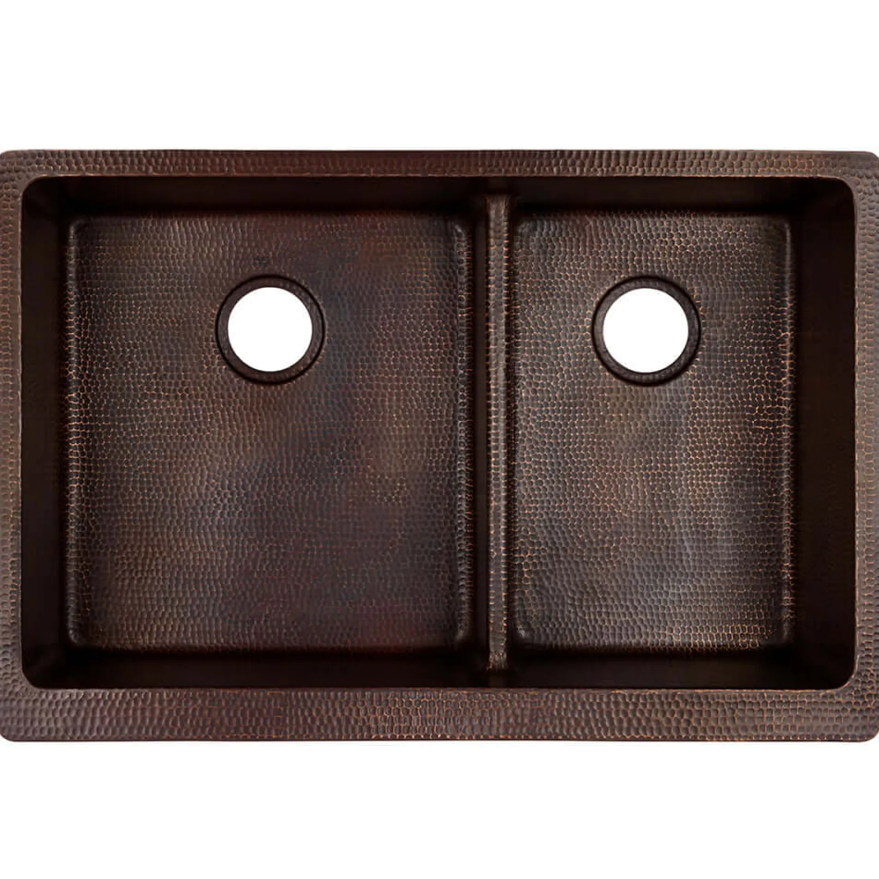 Premier Copper Products 33" Copper Farmhouse Sink, 60/40 Double Bowl, Oil Rubbed Bronze, KA60DB33229-SD5