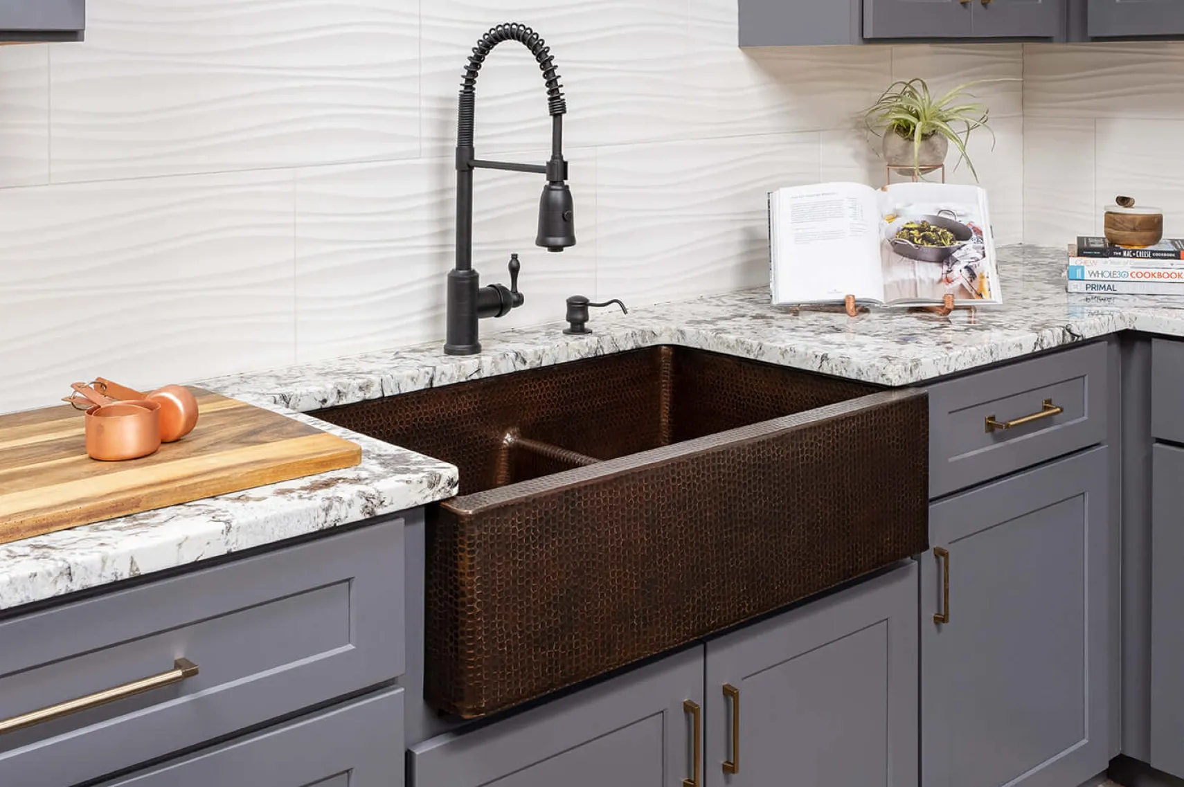 Premier Copper Products 33" Copper Farmhouse Sink, 60/40 Double Bowl, Oil Rubbed Bronze, KA60DB33229-SD5