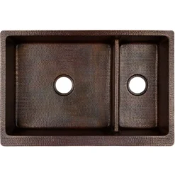 Premier Copper Products 33" Copper Farmhouse Sink, 70/30 Double Bowl, Oil Rubbed Bronze, KA70DB33229-SD5