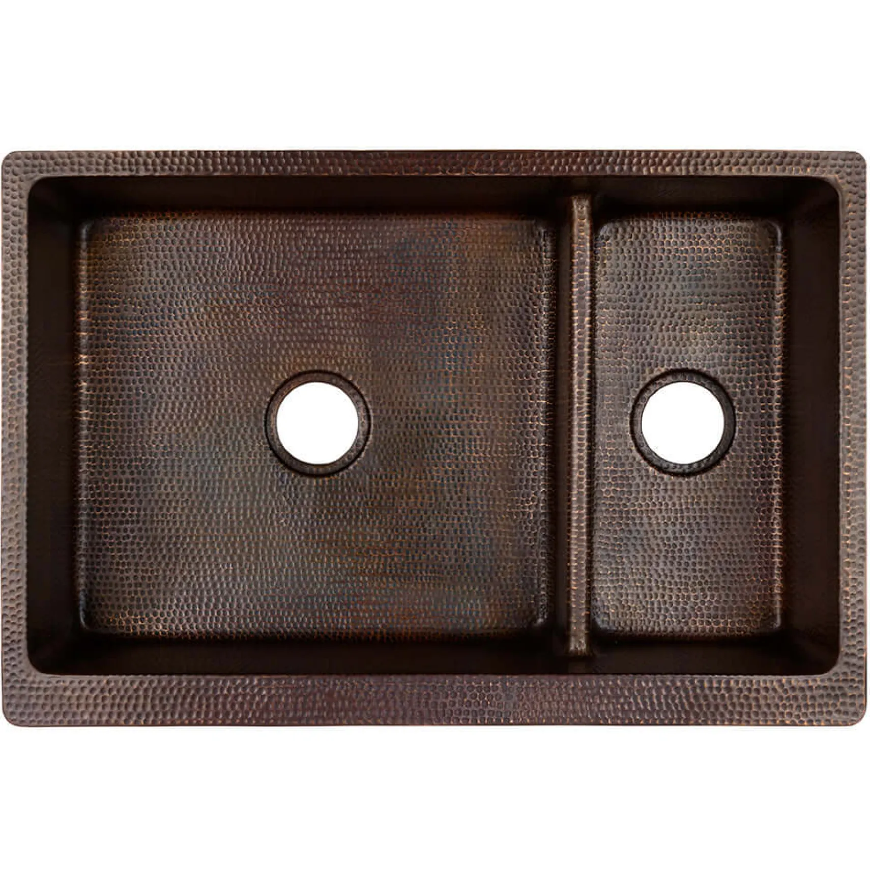 Premier Copper Products 33" Copper Farmhouse Sink, 70/30 Double Bowl, Oil Rubbed Bronze, KA70DB33229-SD5