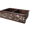 Premier Copper Products 33" Copper Farmhouse Sink, 50/50 Double Bowl, Oil Rubbed Bronze and Nickel, KA50DB33229S-NB