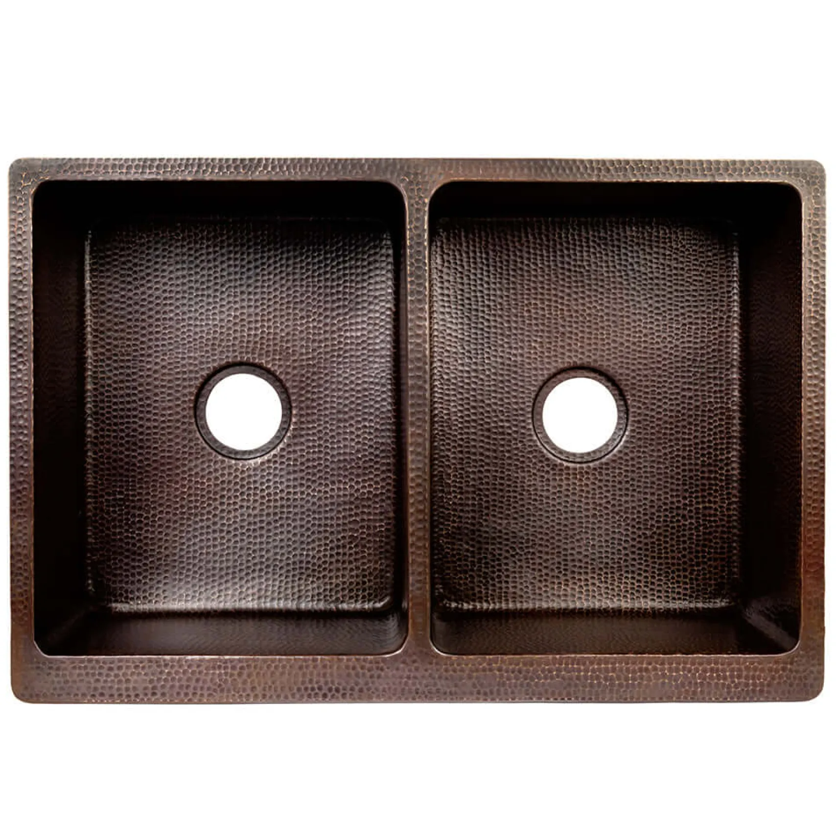 Premier Copper Products 33" Copper Farmhouse Sink, 50/50 Double Bowl, Oil Rubbed Bronze and Nickel, KA50DB33229S-NB