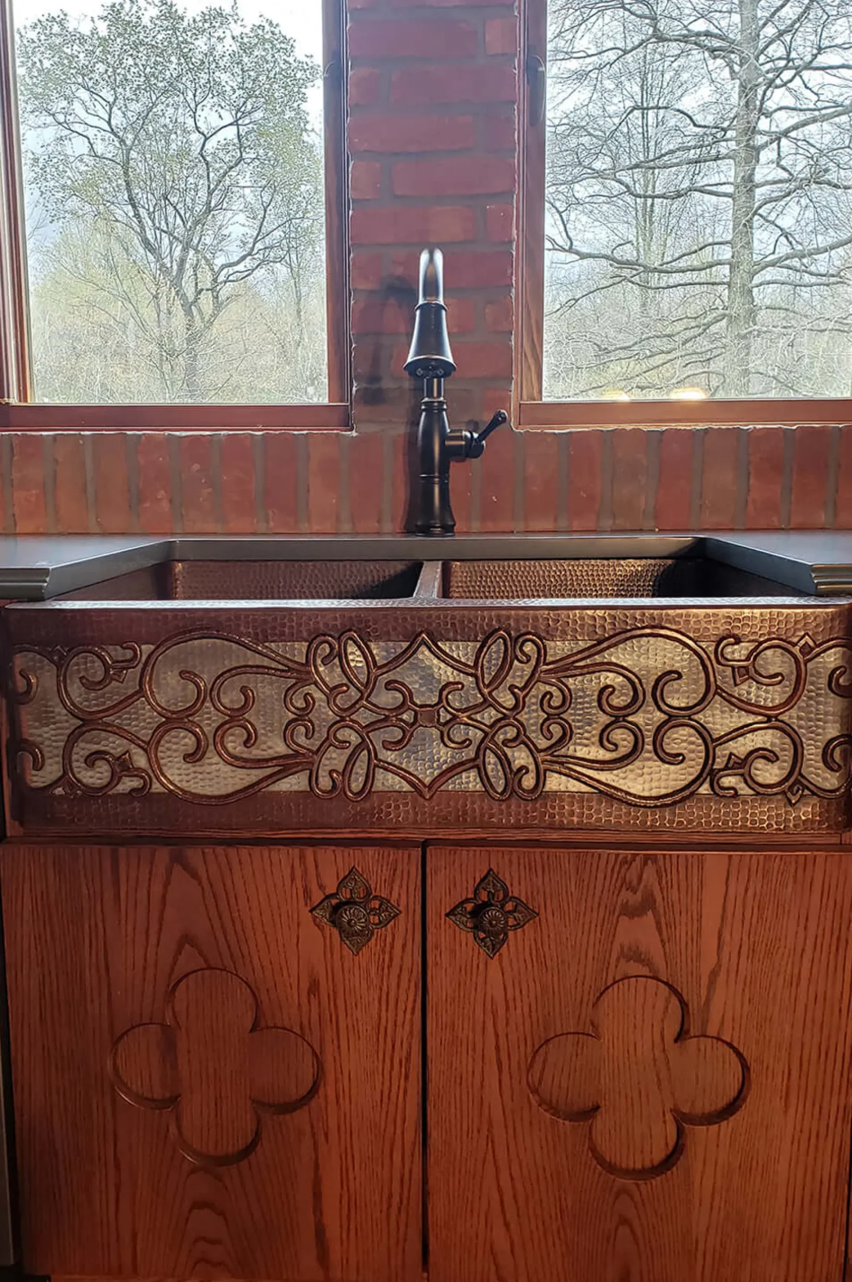 Premier Copper Products 33" Copper Farmhouse Sink, 50/50 Double Bowl, Oil Rubbed Bronze and Nickel, KA50DB33229S-NB