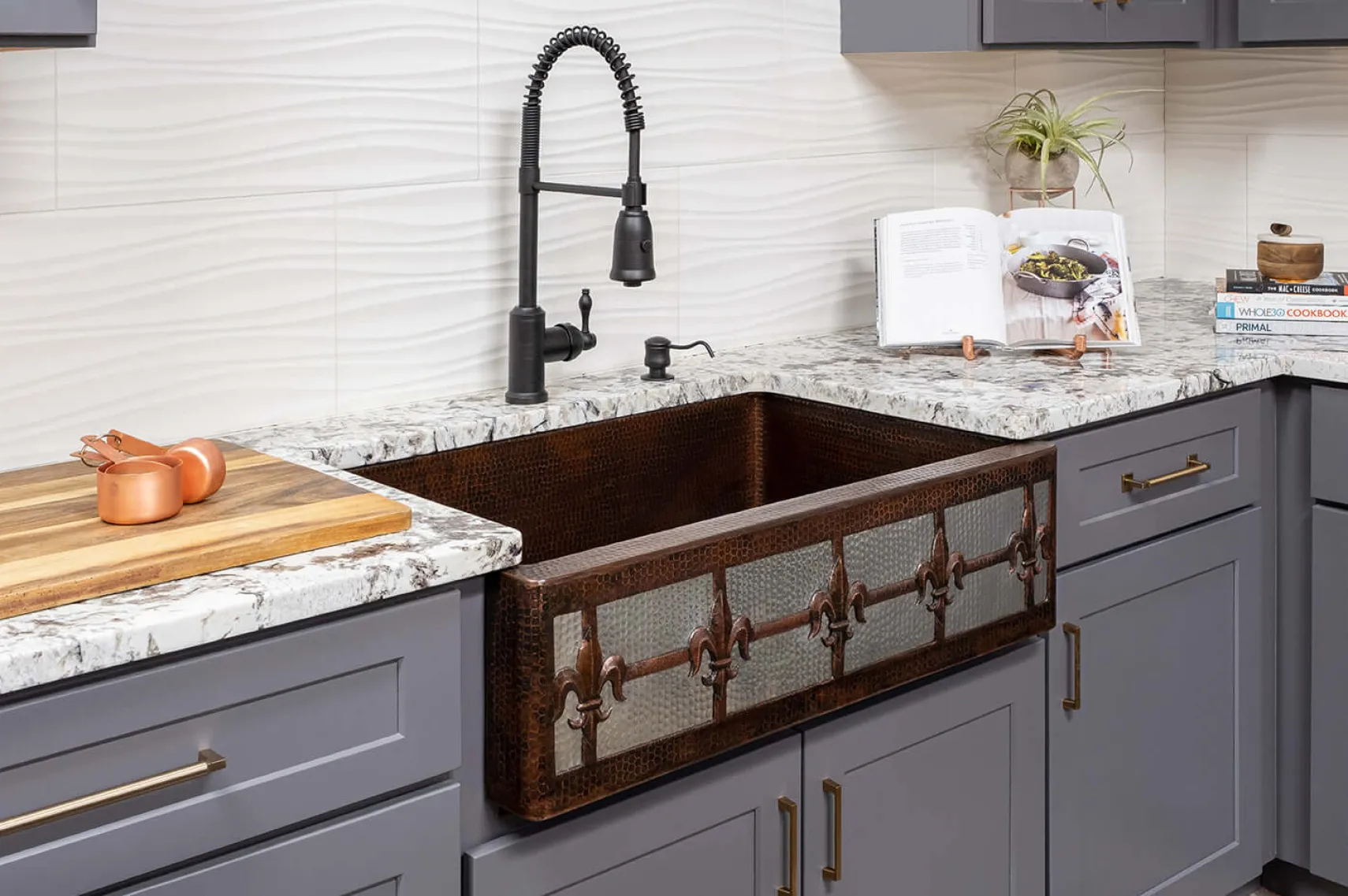 Premier Copper Products 33" Copper Farmhouse Sink, Oil Rubbed Bronze and Nickel, KASDB33229F-NB