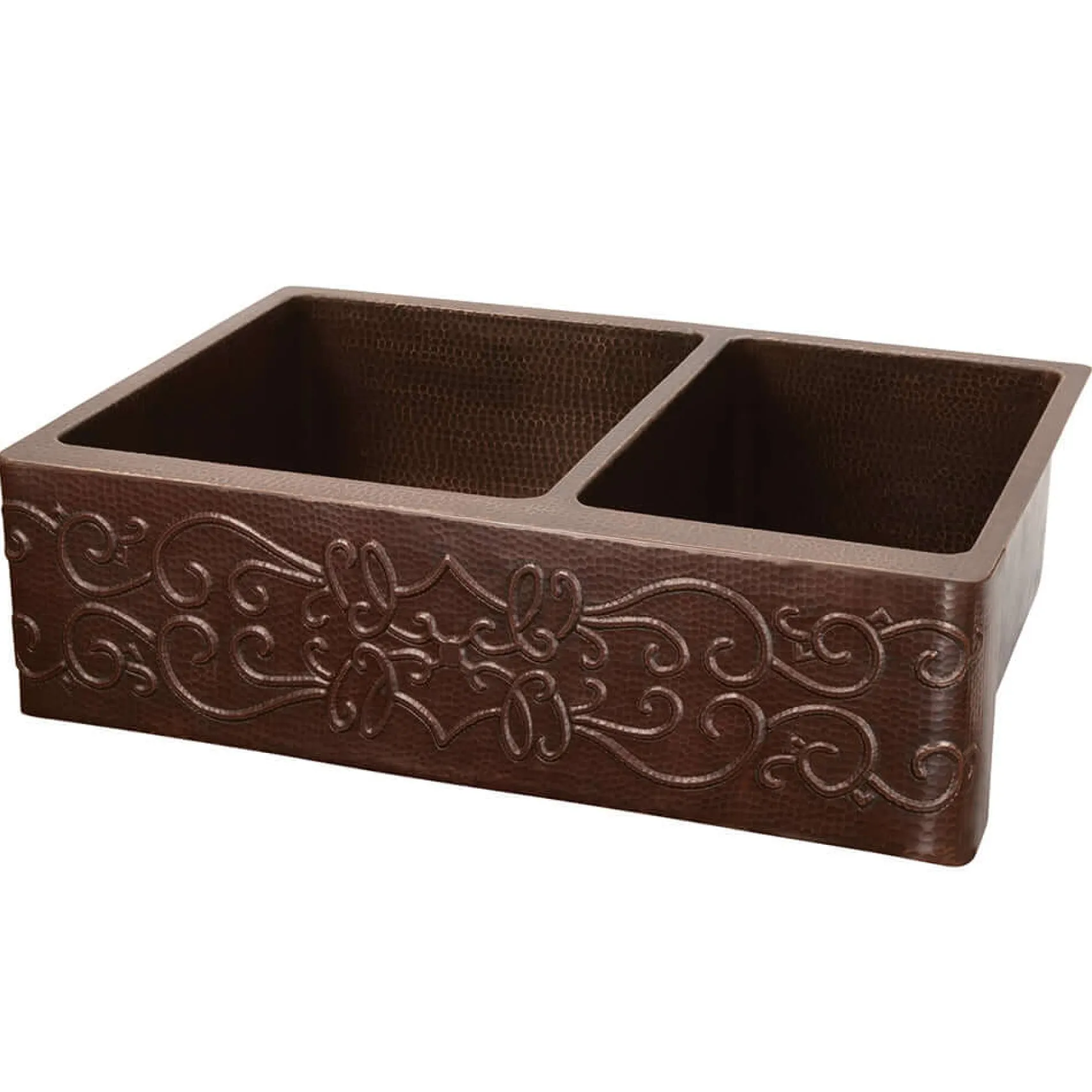 Premier Copper Products 33" Copper Farmhouse Sink, 60/40 Double Bowl, Oil Rubbed Bronze, KA60DB33229S