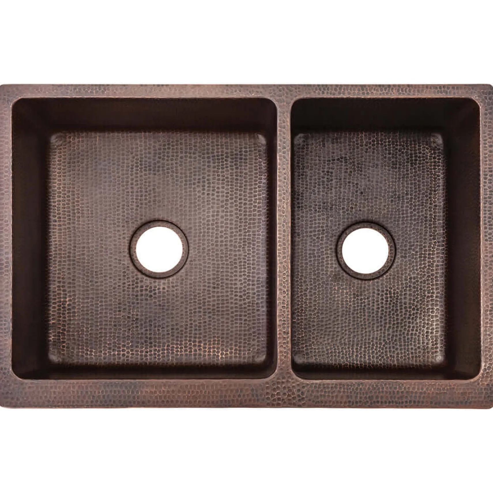 Premier Copper Products 33" Copper Farmhouse Sink, 60/40 Double Bowl, Oil Rubbed Bronze, KA60DB33229S