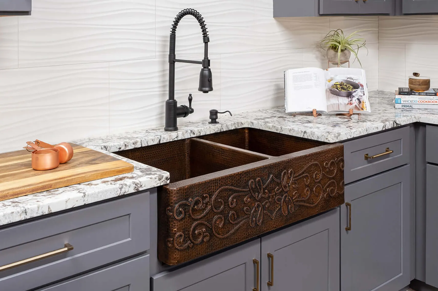 Premier Copper Products 33" Copper Farmhouse Sink, 60/40 Double Bowl, Oil Rubbed Bronze, KA60DB33229S