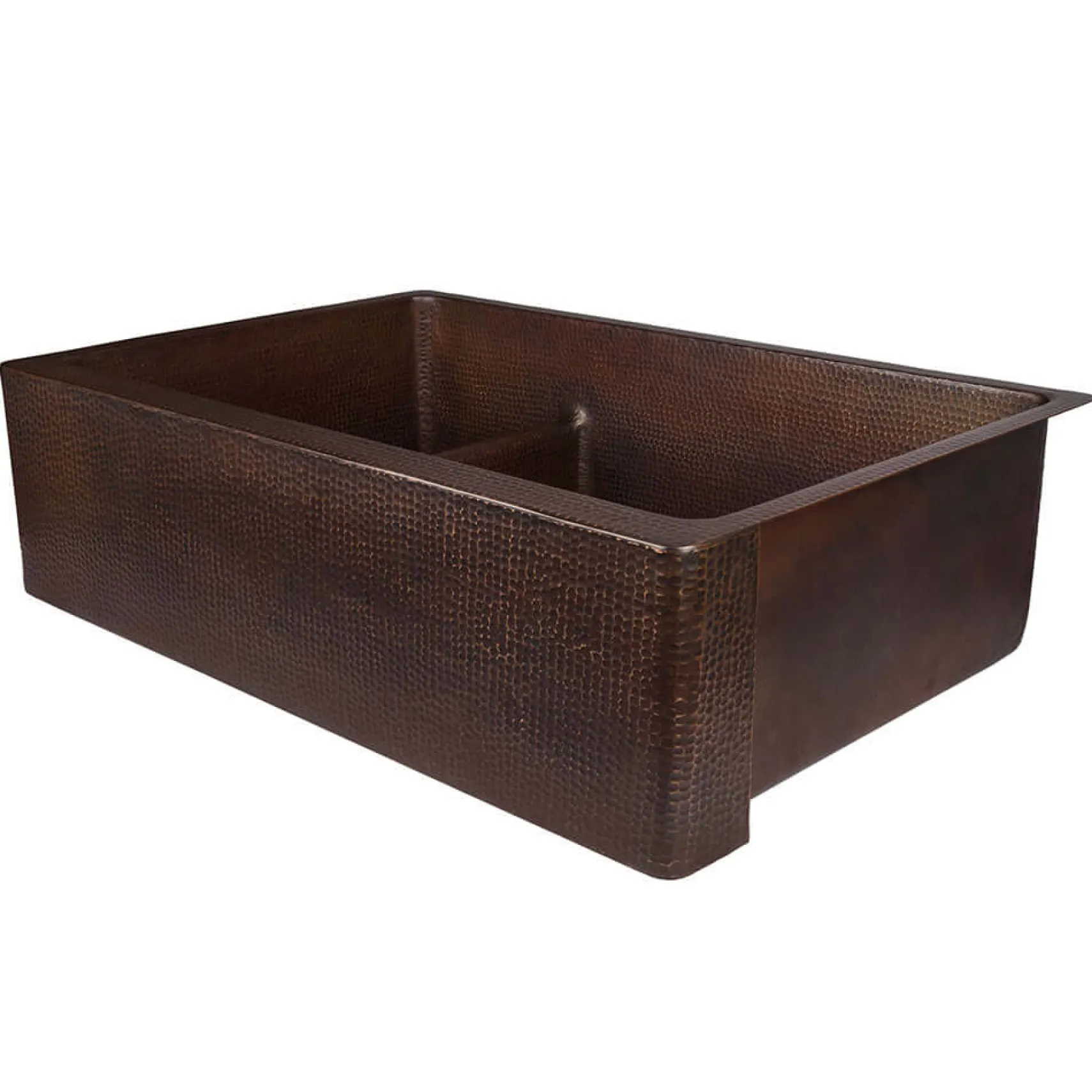 Premier Copper Products 33" Copper Farmhouse Sink, 30/70 Double Bowl, Oil Rubbed Bronze, KA30DB33229-SD5