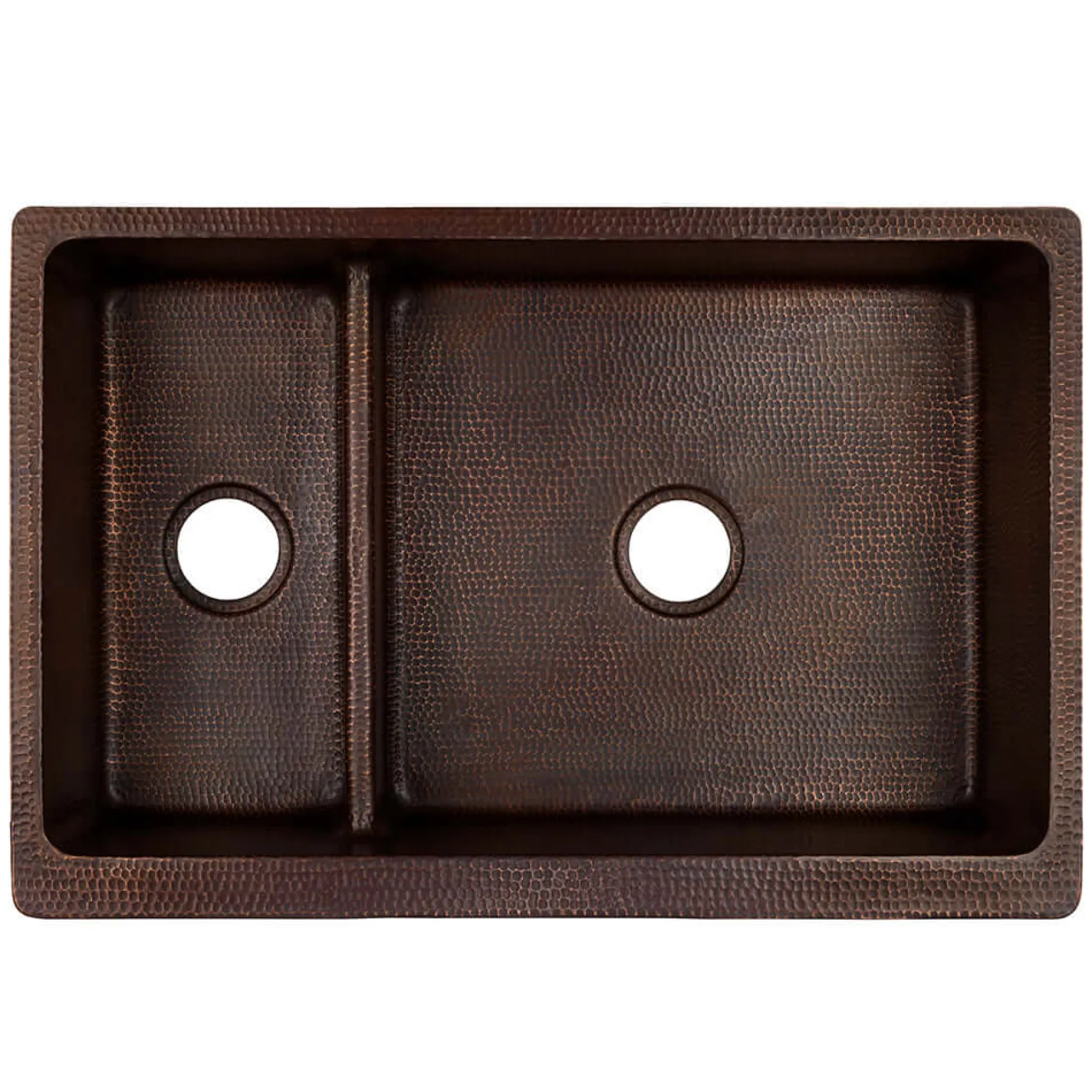 Premier Copper Products 33" Copper Farmhouse Sink, 30/70 Double Bowl, Oil Rubbed Bronze, KA30DB33229-SD5