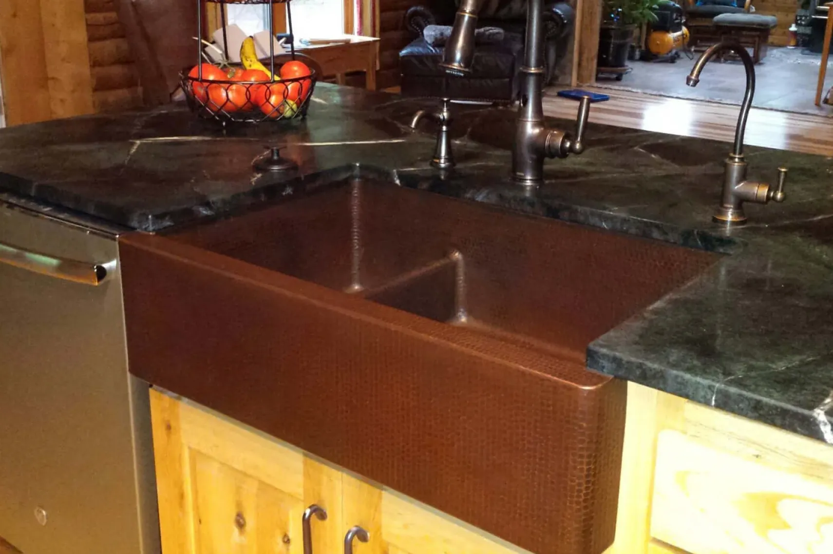 Premier Copper Products 33" Copper Farmhouse Sink, 30/70 Double Bowl, Oil Rubbed Bronze, KA30DB33229-SD5