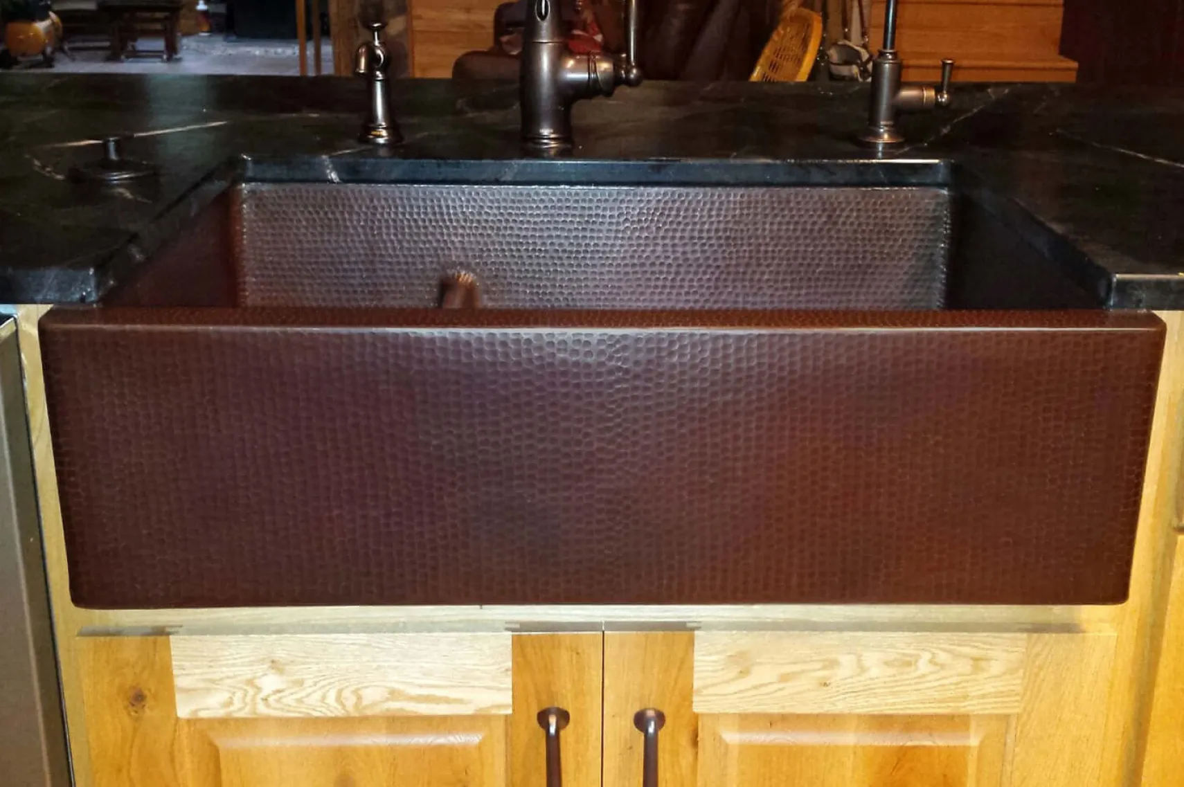 Premier Copper Products 33" Copper Farmhouse Sink, 30/70 Double Bowl, Oil Rubbed Bronze, KA30DB33229-SD5
