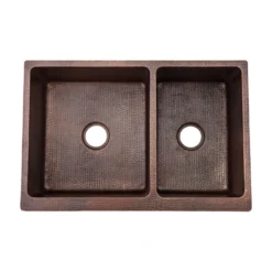 Premier Copper Products 33" Copper Farmhouse Sink, 60/40 Double Bowl, Oil Rubbed Bronze, KA60DB33229