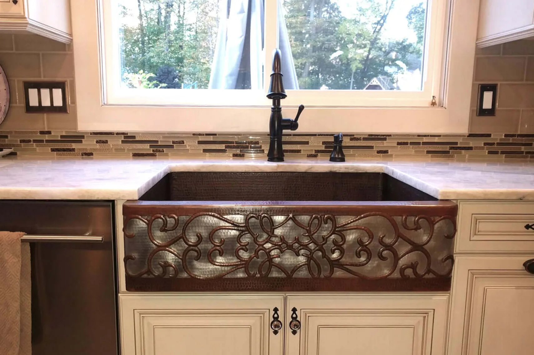 Premier Copper Products 33" Copper Farmhouse Sink, Oil Rubbed Bronze and Nickel, KASDB33229S-NB