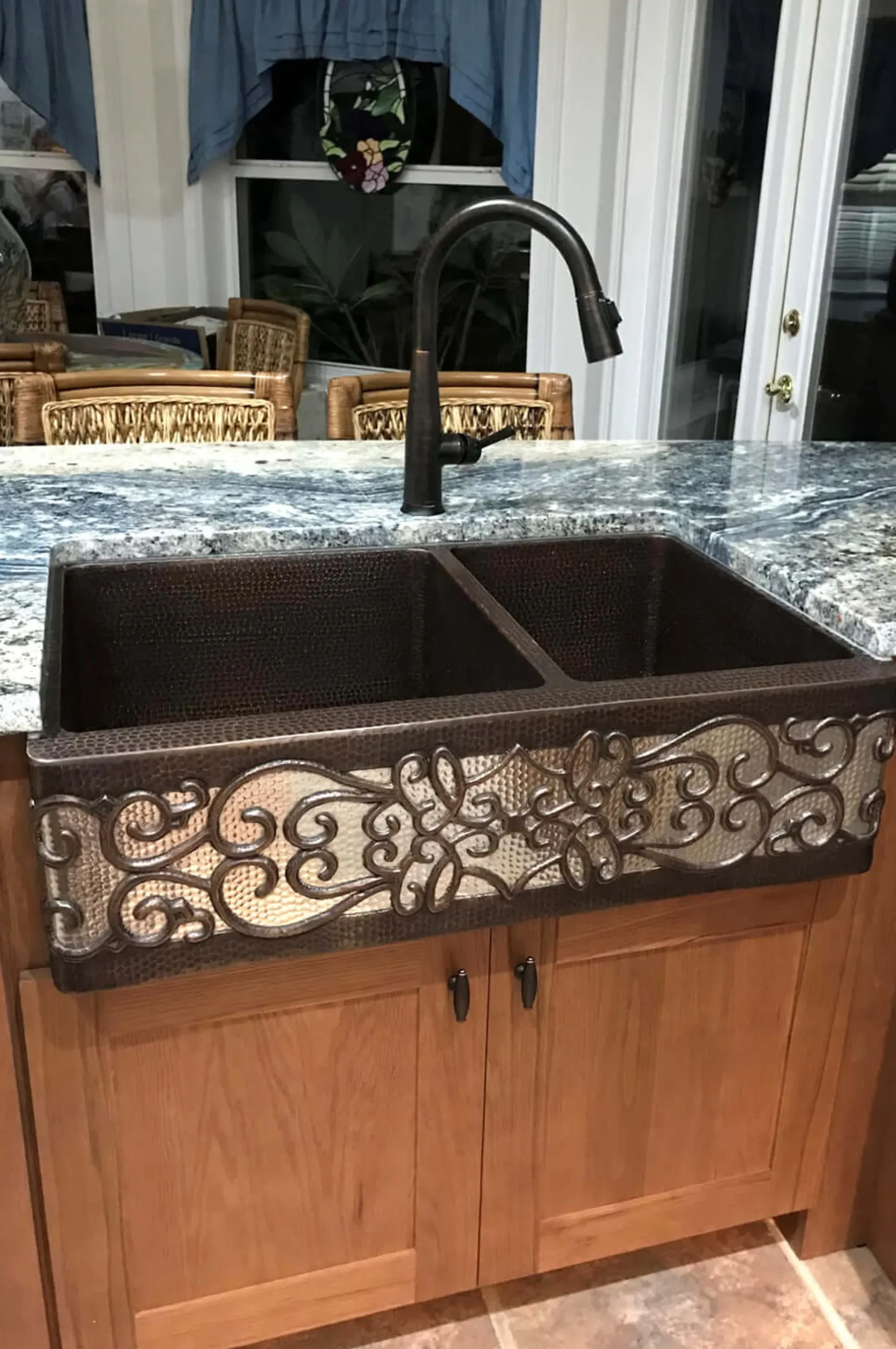 Premier Copper Products 33" Copper Farmhouse Sink, 60/40 Double Bowl, Oil Rubbed Bronze and Nickel, KA60DB33229S-NB